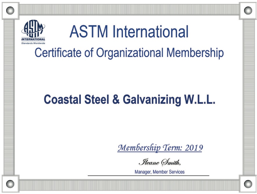 ASTM Intenational Certificate of Organization Memeber
